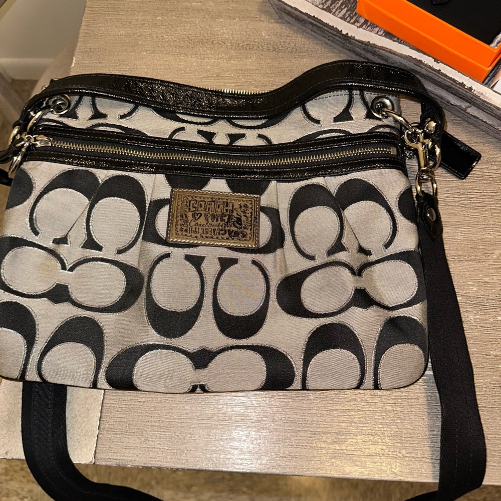 Coach Black and Gray Patterned Crossbody Bag